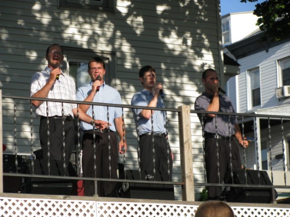 The GOP singing on the deck of the "Lighthouse" at Fairivew on a Sun. night