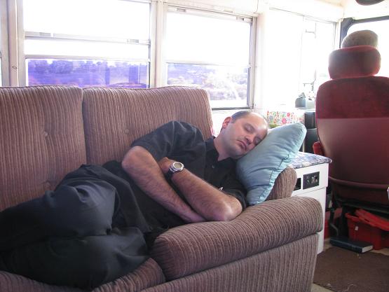 brian-sleeping Brian does a great job of driving the bus!