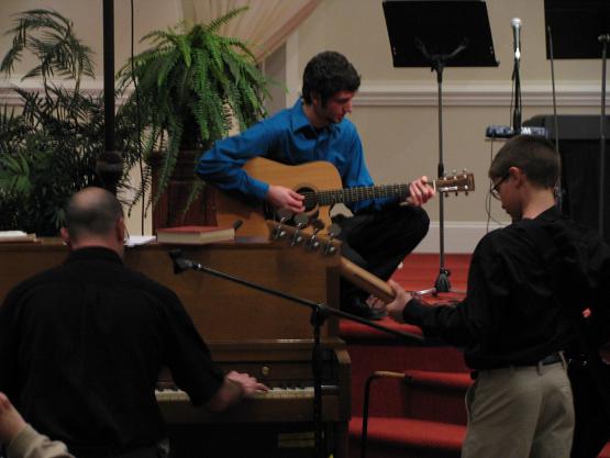 band We had a small "band" accompanying the men on one song, "Wedding Music".